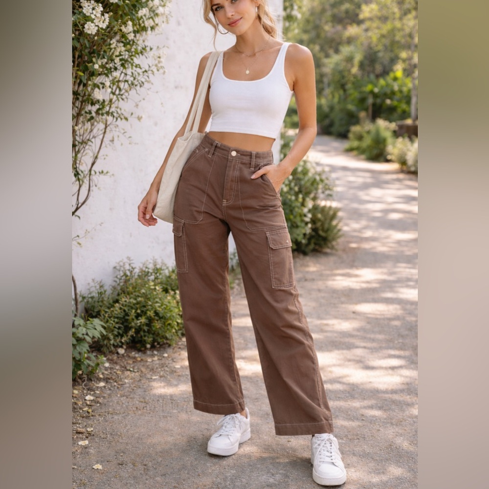 🤎 Rachel Paige Brown Utility Cargo Pants Size M NWT‎ | Chic Workwear Street ✨